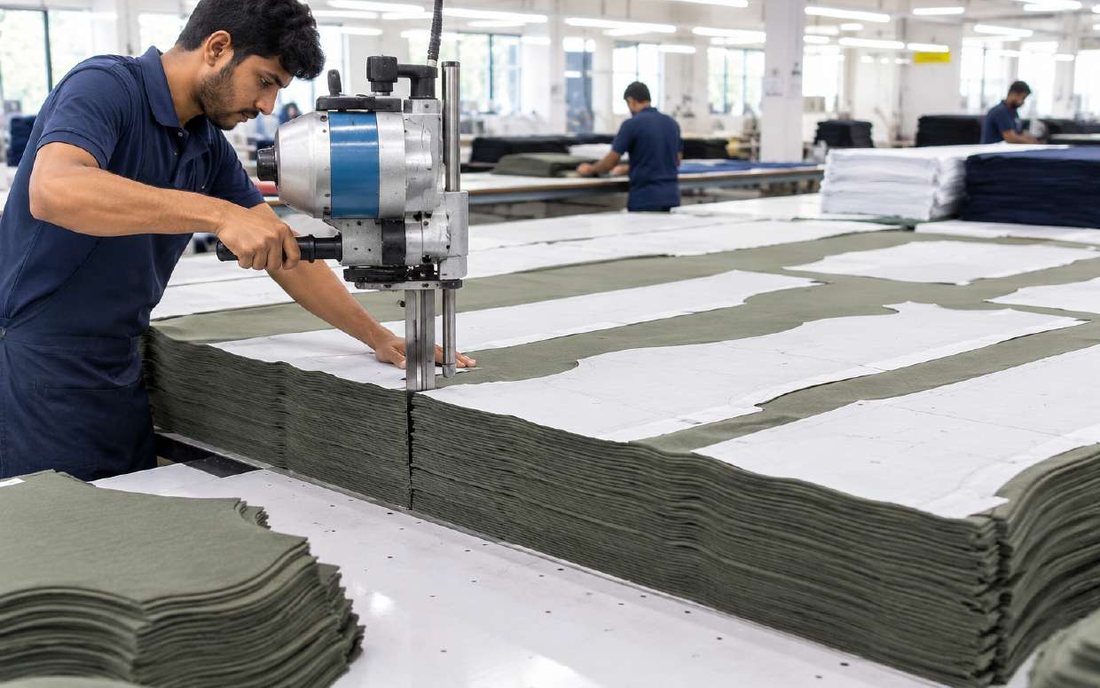 Fabric plies cut with a straight-knife cutting machine